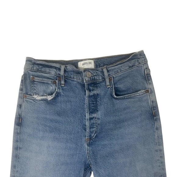 Agolde Riley Long Straight Leg Jeans Size 27 In Cove Wash Faded Denim Distressed - Picture 5 of 15